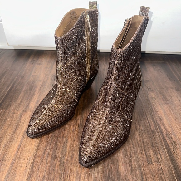 Jessica Simpson Oviedo Gold Bronze Rhinestone Western Booties Size 8.5 - Picture 3 of 13